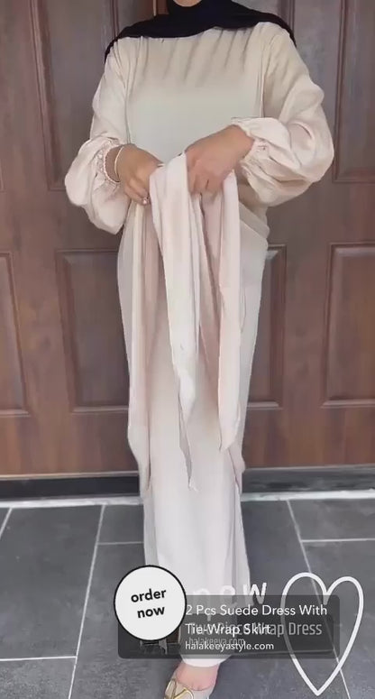 2 Pcs Suede Dress With Tie-Wrap Skirt