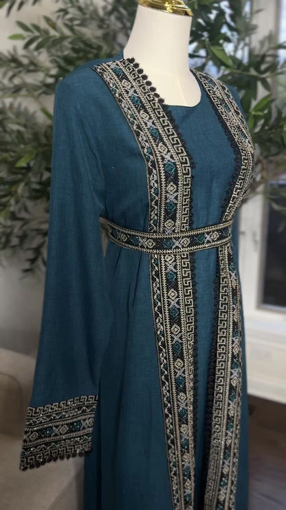 3 pcs Palestinian traditional embroidered tatreez open abaya Thobe