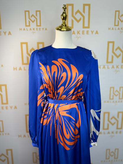 Modest Maxi Floral Satin Dress With Belt