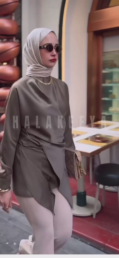Long Sleeves Satin Tie Wrap Blouse