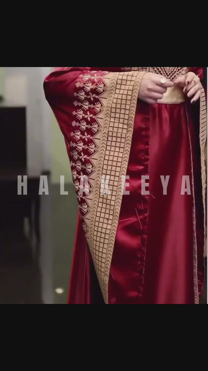 Satin Embroidered Thobe with Wide Sleeves