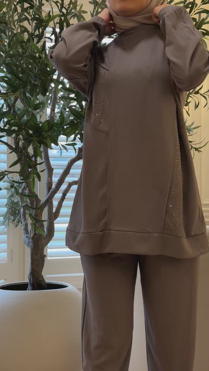 Everyday Modest Gray Two-Piece Set with Embellishments