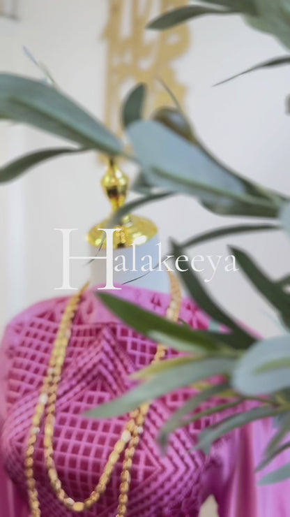Pink Satin Embroidered Thobe Kaftan with Wide Sleeves
