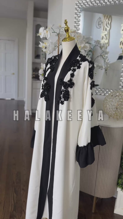 Handwork Beaded Chest and Shoulders open Abaya