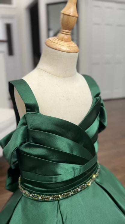 Sara Luxury GREEN Beaded lace Puffy Flower Girl Dress