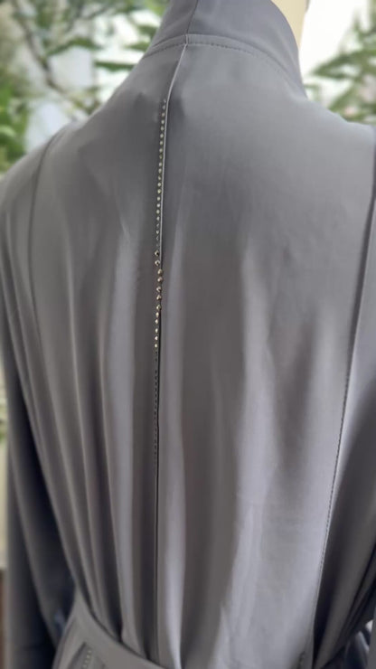 3 Pcs Elegant Rhinestone Embellished open Abaya with belt