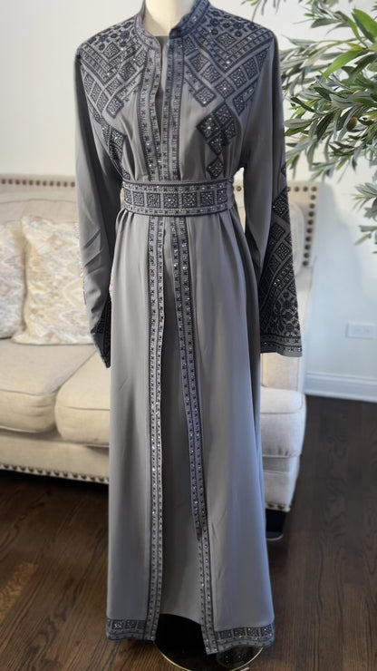 3 pcs Palestinian traditional embroidered tatreez open abaya Thobe