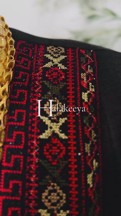 3 pcs Palestinian traditional embroidered tatreez open abaya Thobe