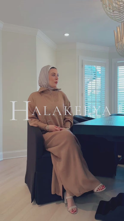 Chic Embellished Camel color Knit Maxi Relaxed Long Winter