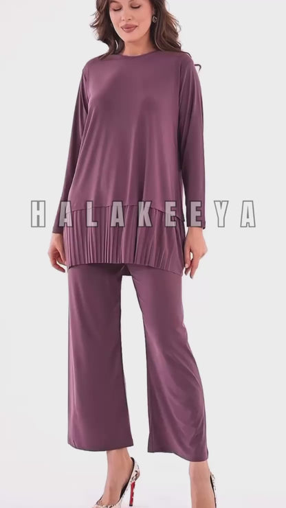 Long Sleeves Ruffled Hem Tunic and Ankle pants set