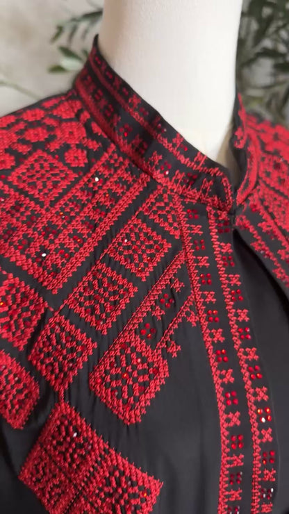 3 pcs Palestinian traditional embroidered tatreez open abaya Thobe